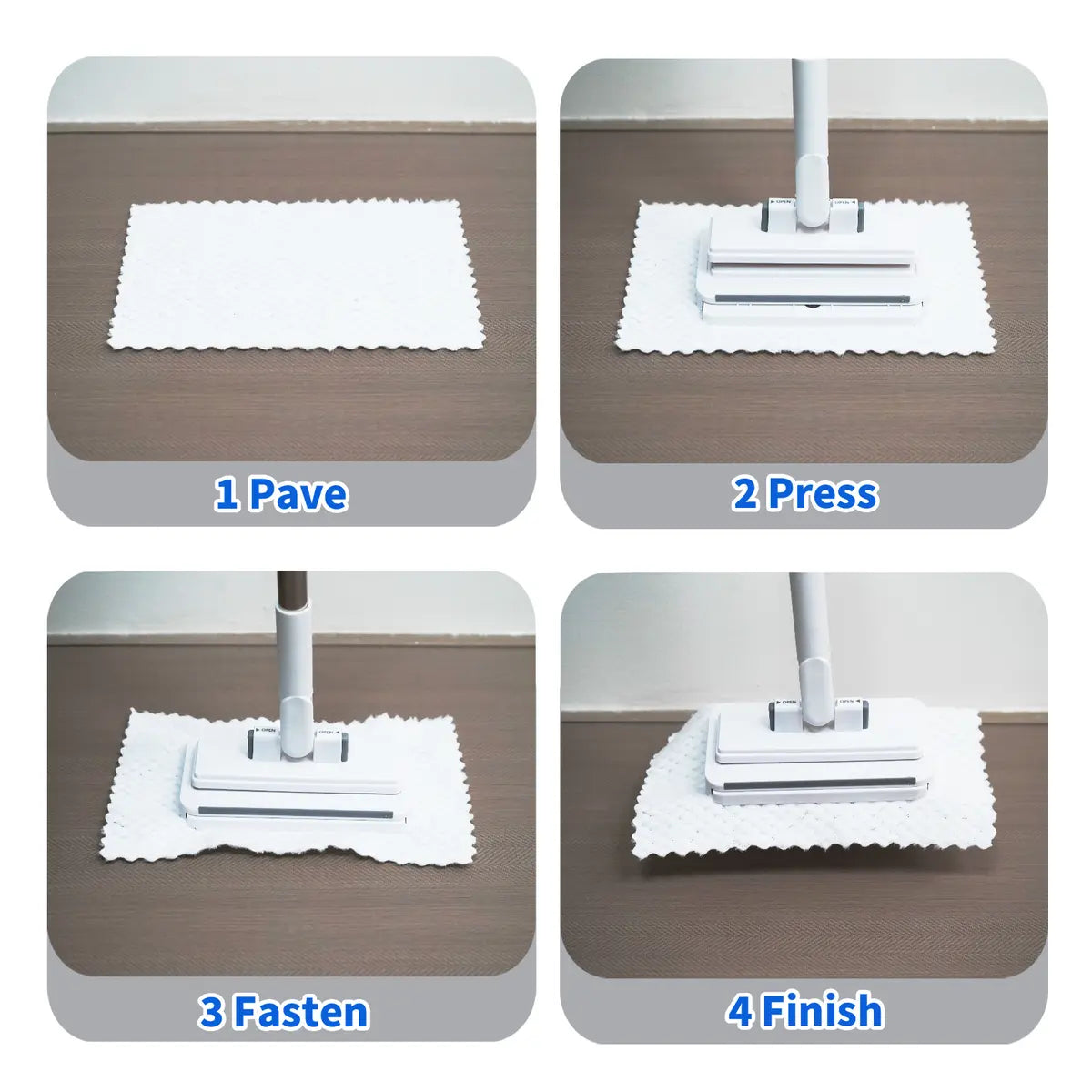 Disposable Mop, Hands-Free Floor Mop with Clamp, Dry Wet Use Dust Mop for Hardwood & Tile