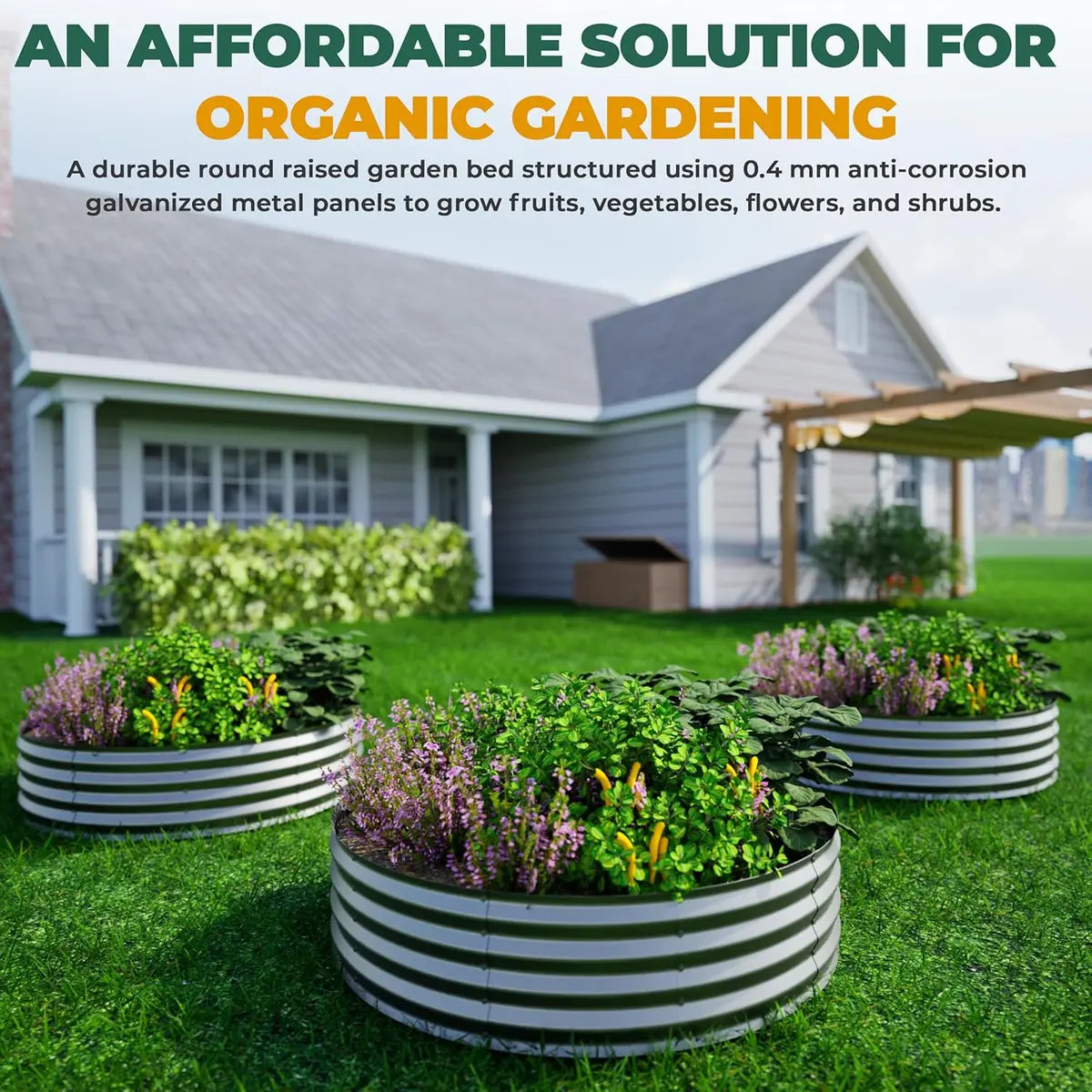 Galvanized Raised Garden Bed – Round Metal Planter Box for Vegetables, Flowers & Fruits