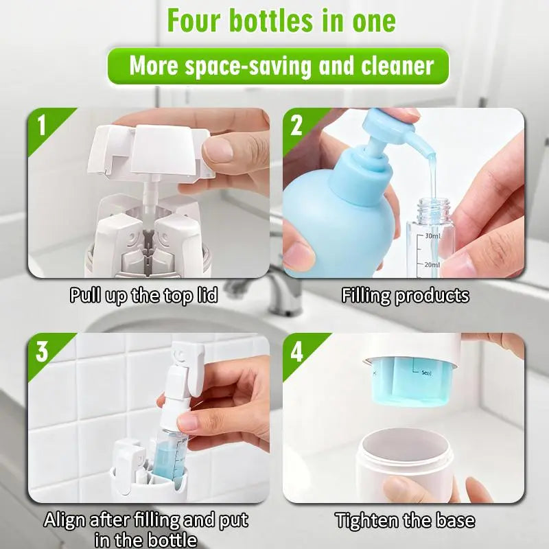 4-in-1 Travel Dispenser Bottle – Leak-Proof Silicone, Compact Toiletry Organizer