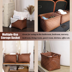 Handwoven Wicker Storage Baskets – Set of 4&8, Vegan Leather Handles 🧺