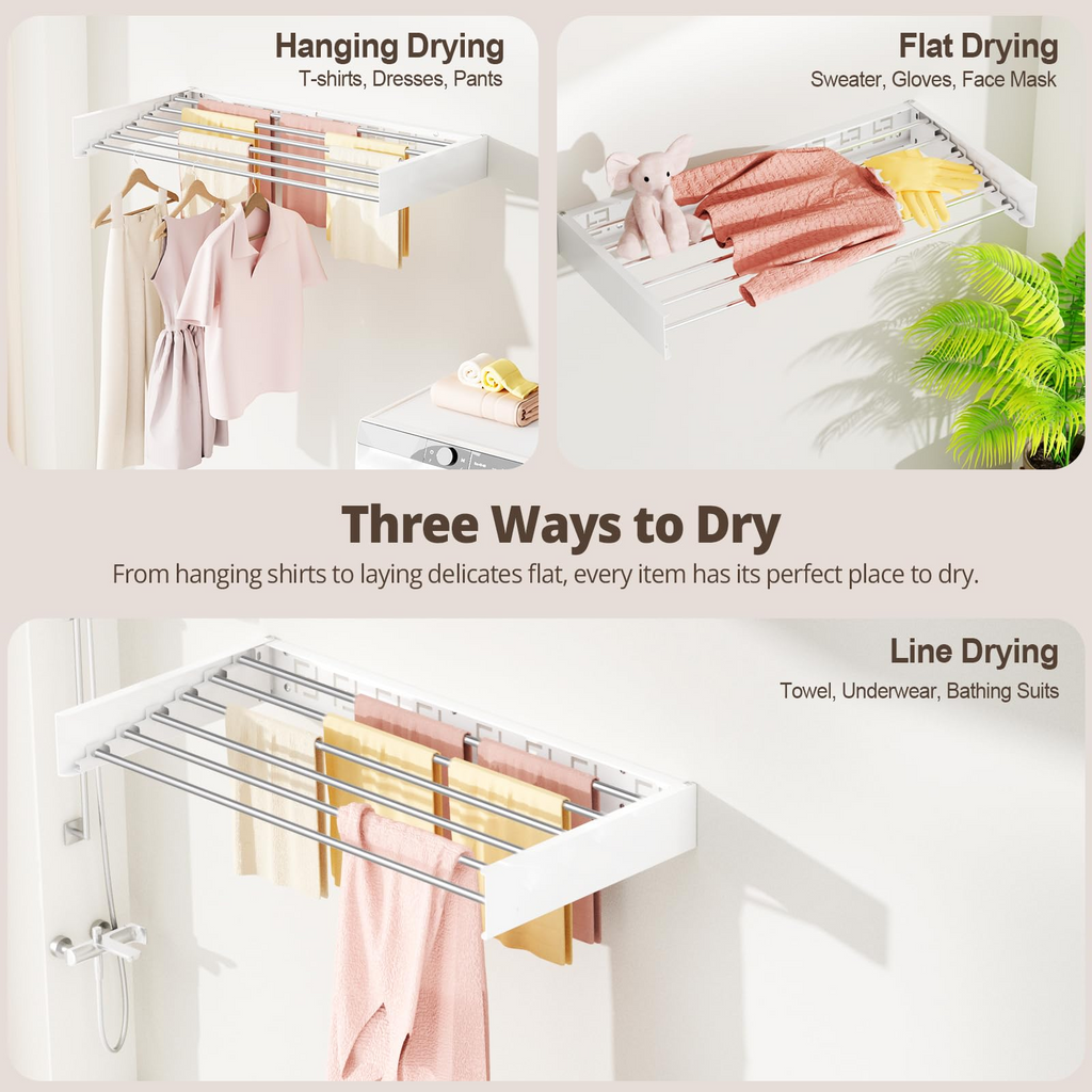 Wall‑Mounted Drying Rack – Holds 60 lbs, Folds Flat 👕🧷