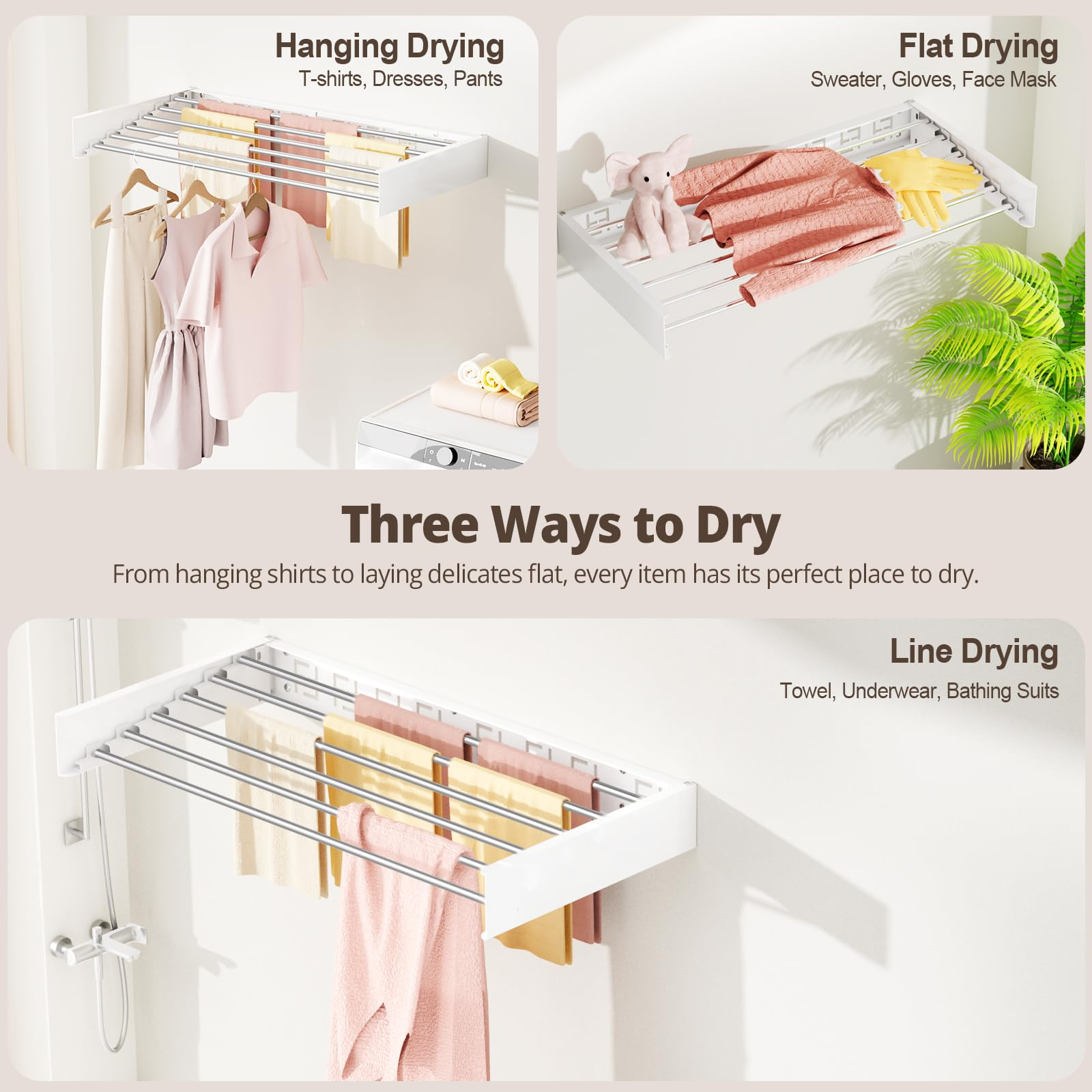 Wall‑Mounted Drying Rack – Holds 60 lbs, Folds Flat 👕🧷