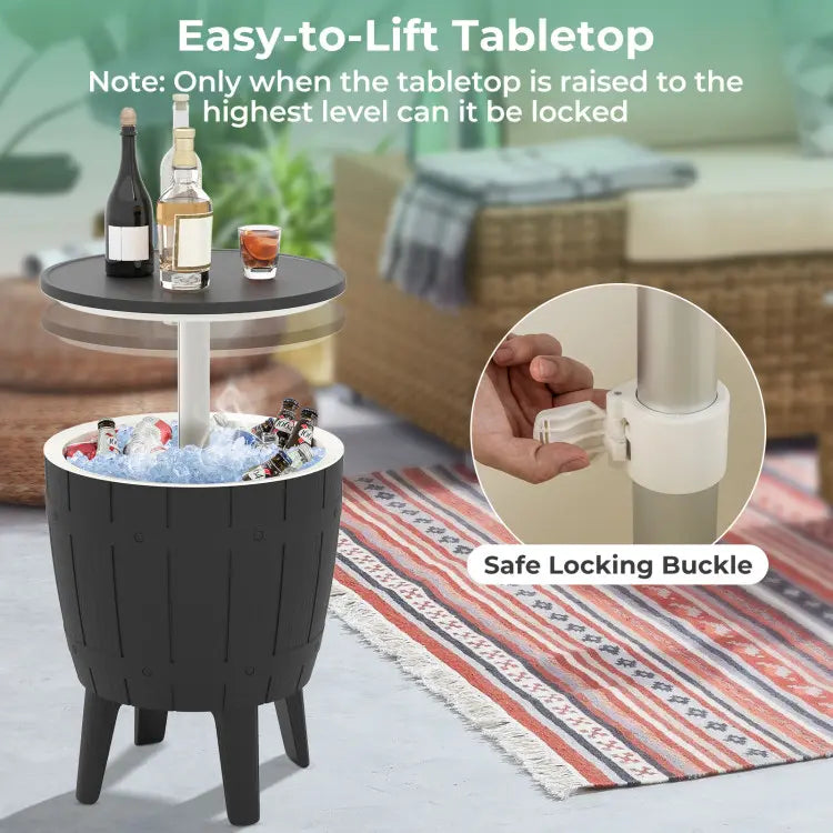 Rattan Bar Table with Ice Cooler – Adjustable Height, 3-in-1 Outdoor Cocktail Table