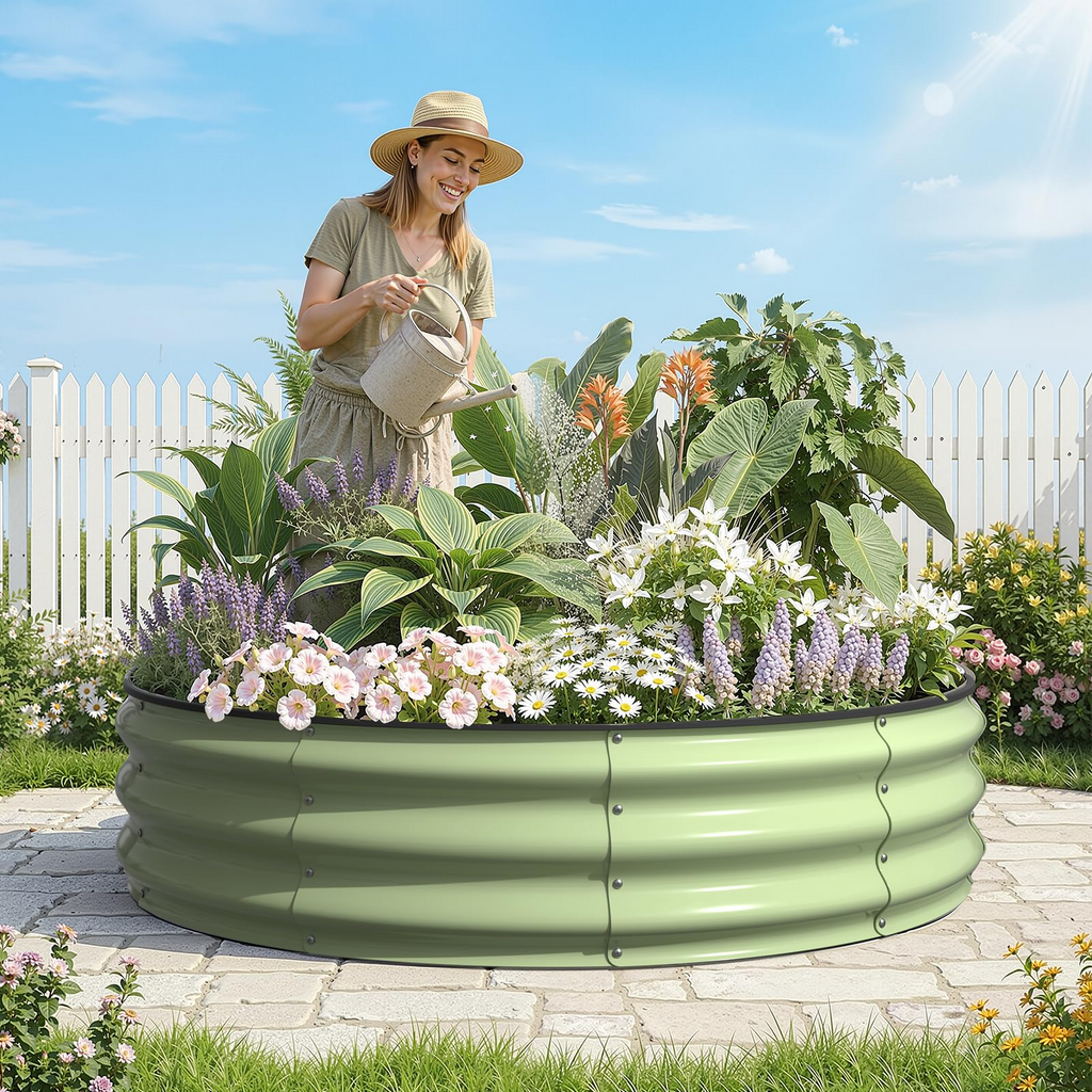 Galvanized Raised Garden Bed – Round Metal Planter Box for Vegetables, Flowers & Fruits