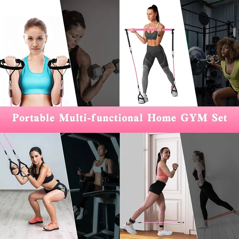 🧘‍♂️💪Adjustable Pilates Bar Kit with Resistance Bands – Full Body Home Workout Equipment