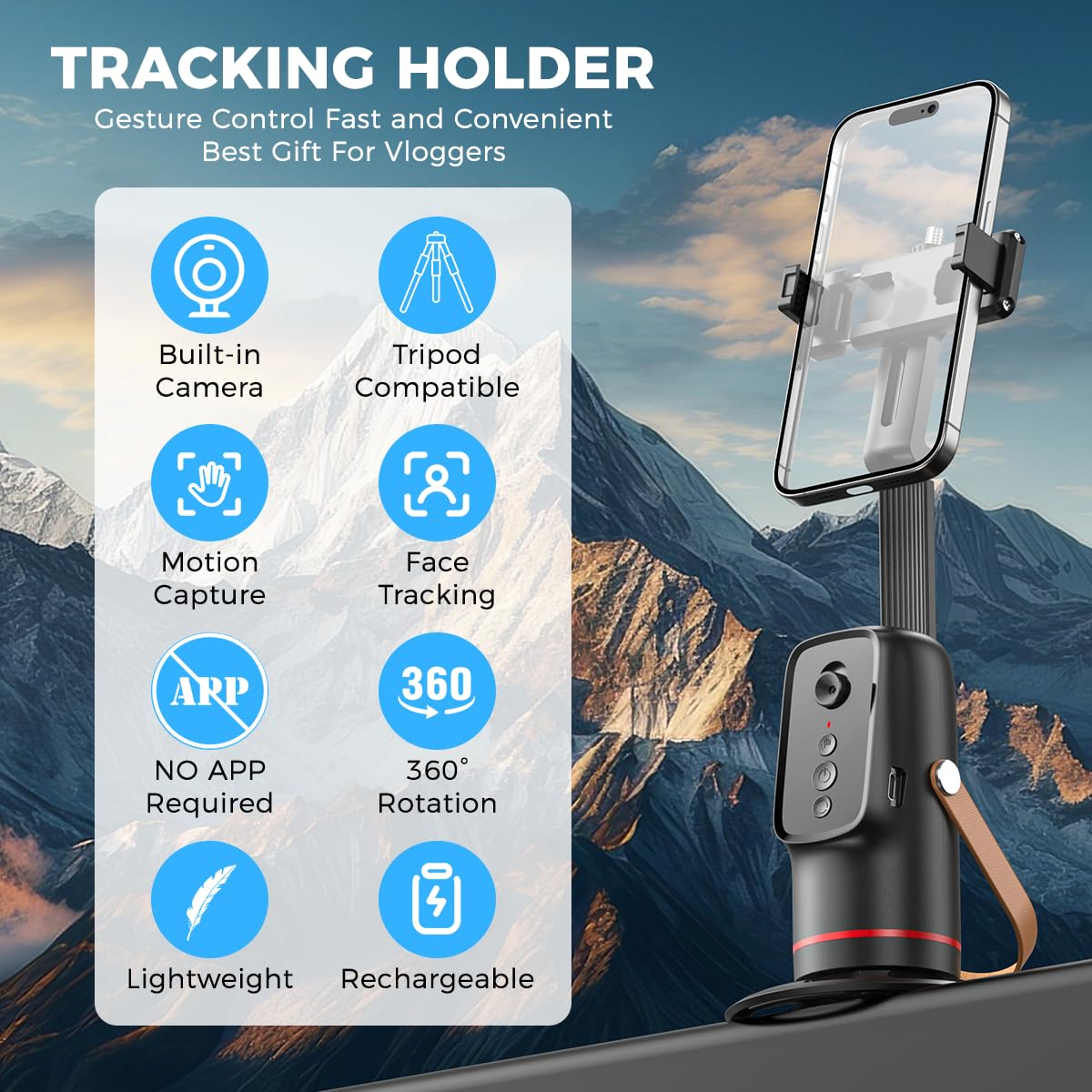 Auto Tracking Tripod with Gesture Control – 360° Rotating Phone Stand for Vlog & Live Streaming