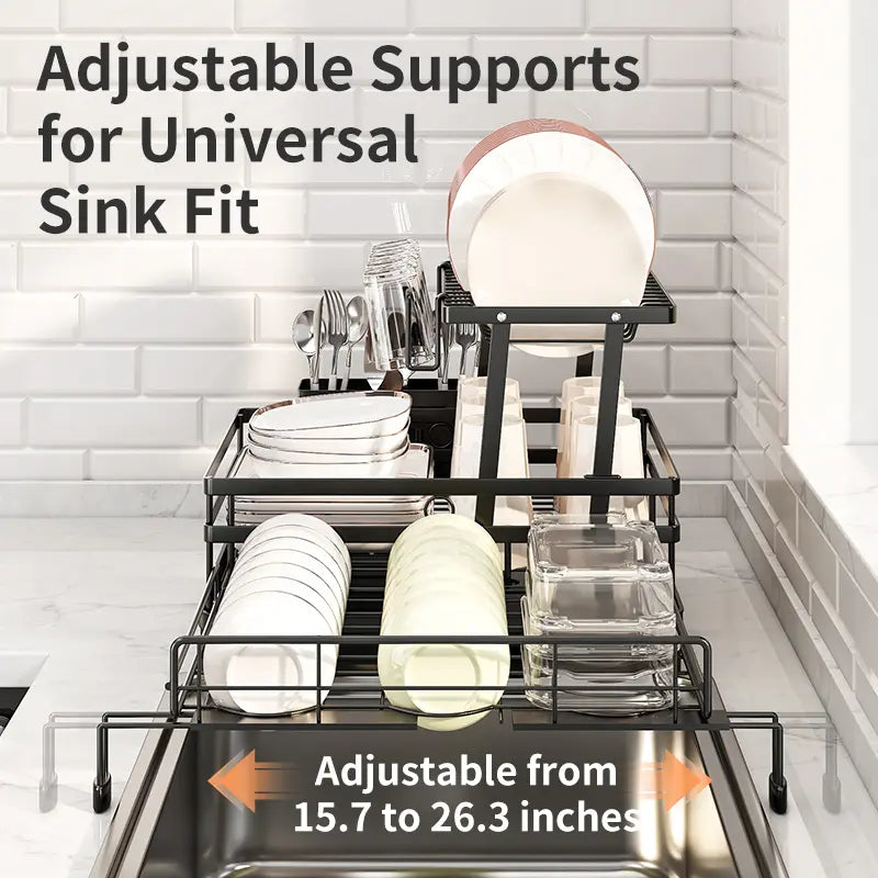 Foldable Dish Drying Rack with Pull‑Out Tray 🍽️🔄