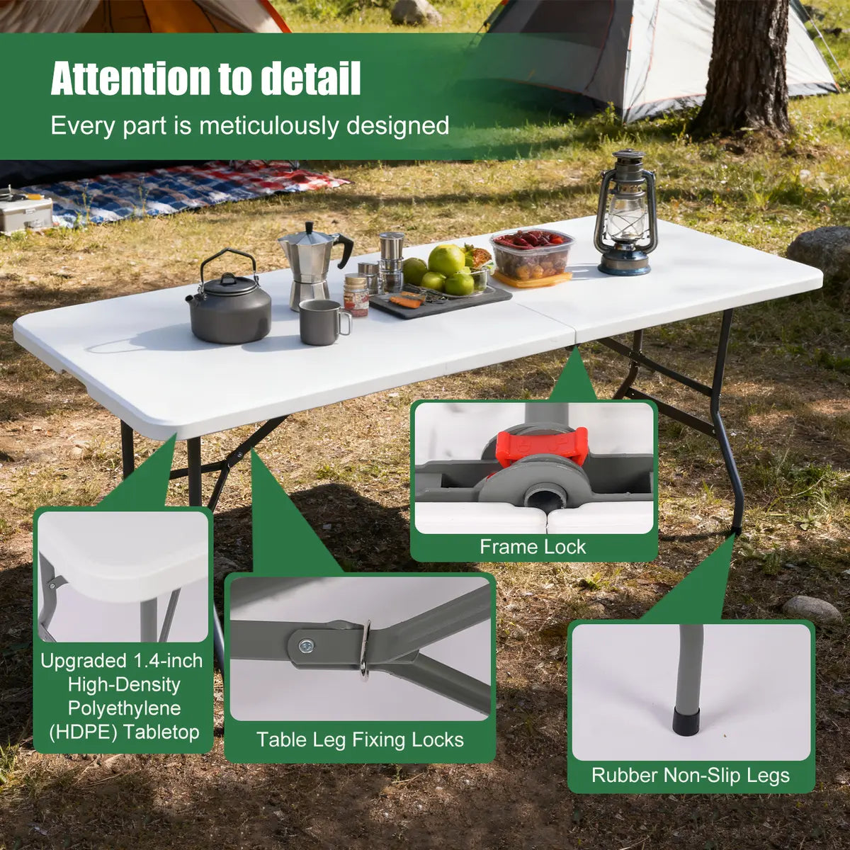 6ft Foldable Table Set with Tablecloth – Heavy Duty Portable Party Table for Indoor/Outdoor Events