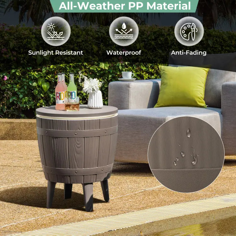 Rattan Bar Table with Ice Cooler – Adjustable Height, 3-in-1 Outdoor Cocktail Table