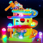 👧🌺Children's Day gift🔥2-in-1 Rolling Ball & Car Ramp Toy – Montessori Learning Game with Hammer & Lights