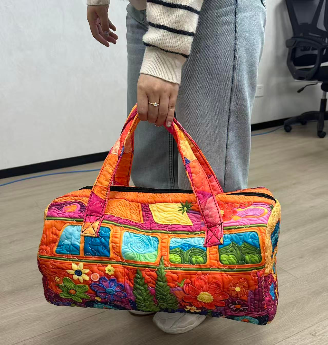 Unisex Boho Quilted Weekender Travel Bag, Lightweight & Comfortable, Hippie Design