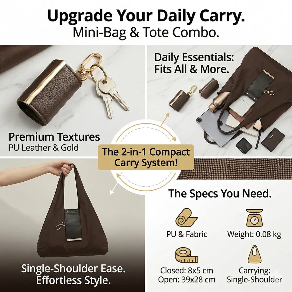 Keychain Foldable Tote Bag – Nylon &Leather, Expandable Design 👜🔑