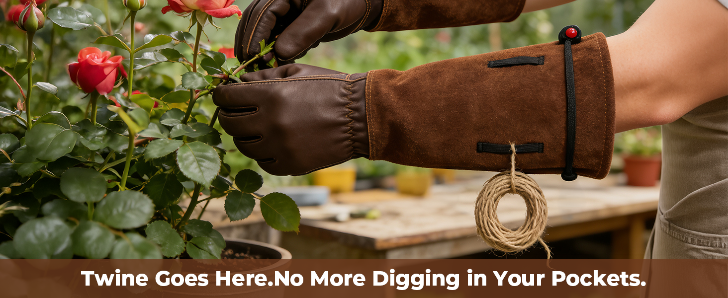Leather Gardening Gloves – Long Cuff, Adjustable Strap, Sun & Dirt Protection