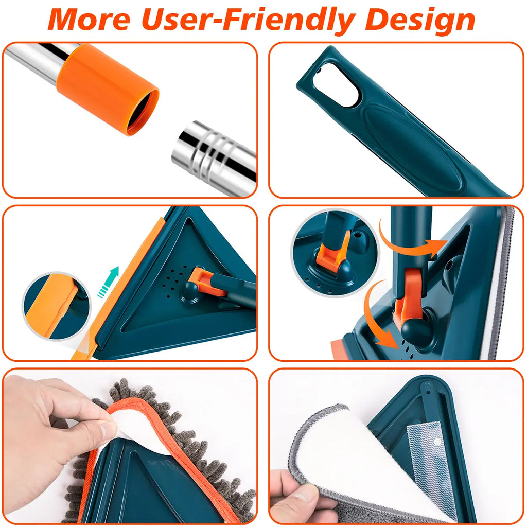 Adjustable Wall Mop with 360° Spinning Head – Long Handle Cleaning Tool