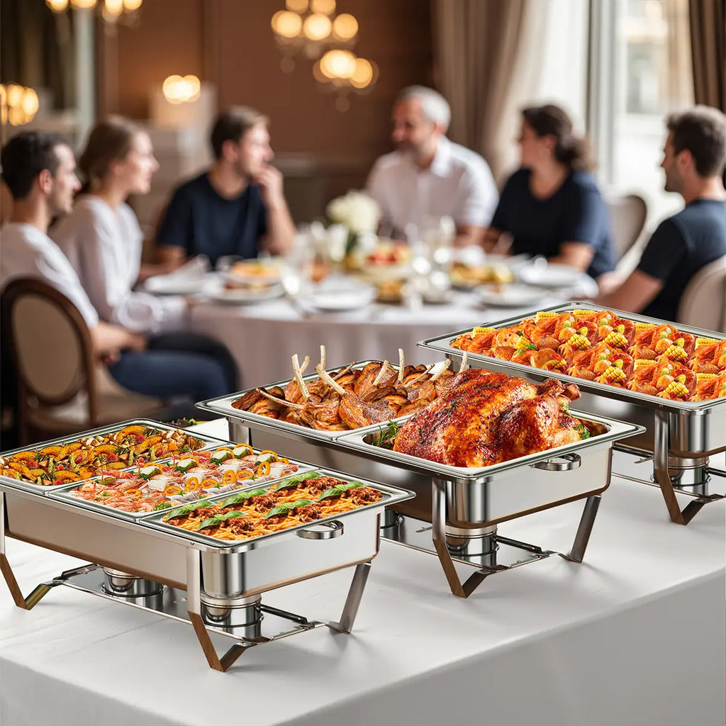 9QT Chafing Dish Set – Foldable Stainless Steel Buffet Warmer with Full or Multi-Size Pans