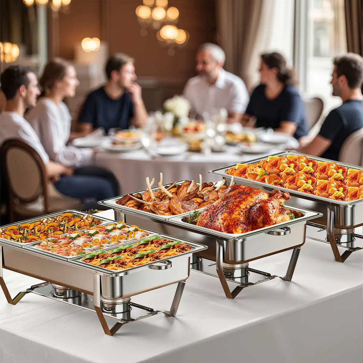 9QT Chafing Dish Set – Foldable Stainless Steel Buffet Warmer with Full or Multi-Size Pans