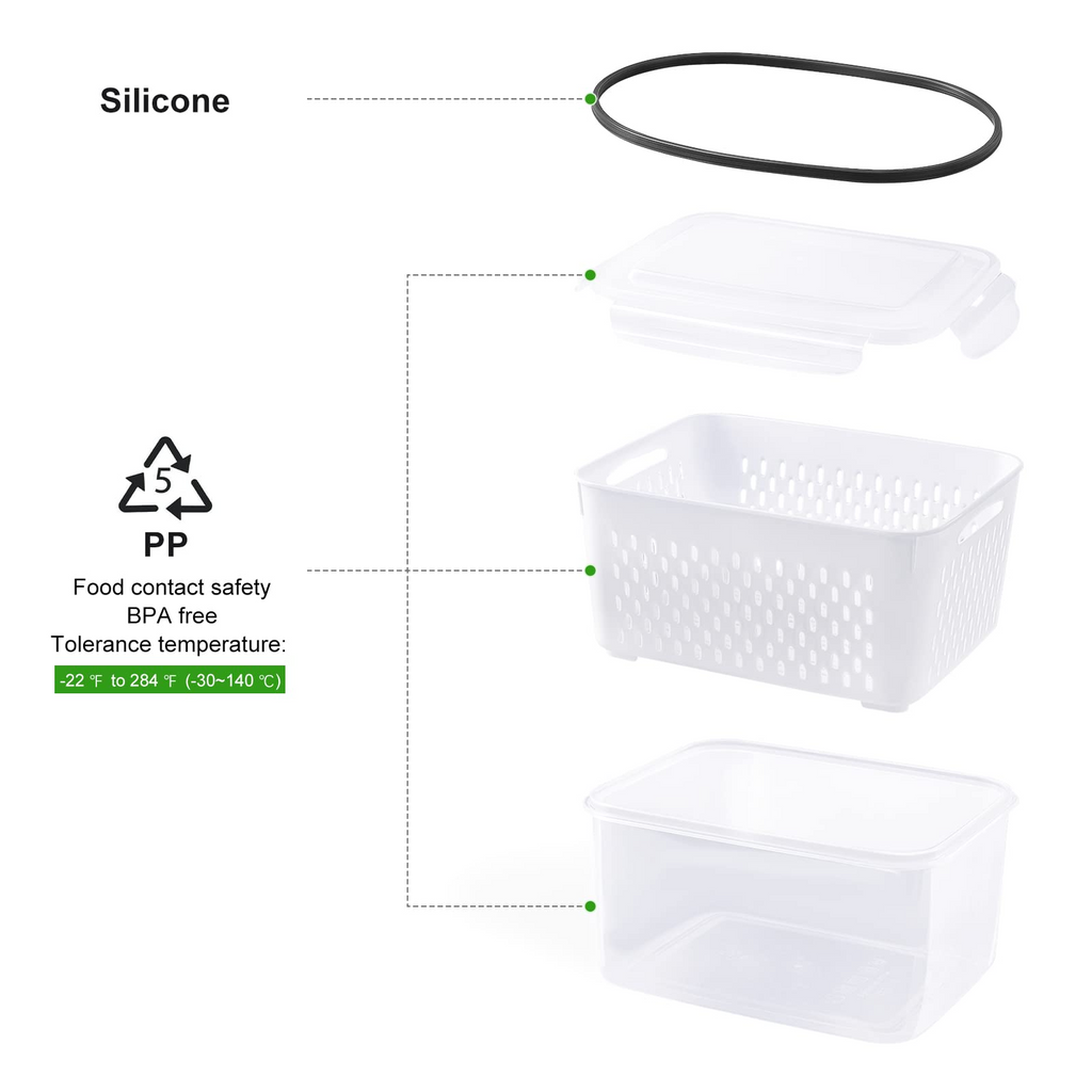 Produce Storage Containers with Colander – Leakproof & Fridge Organizers