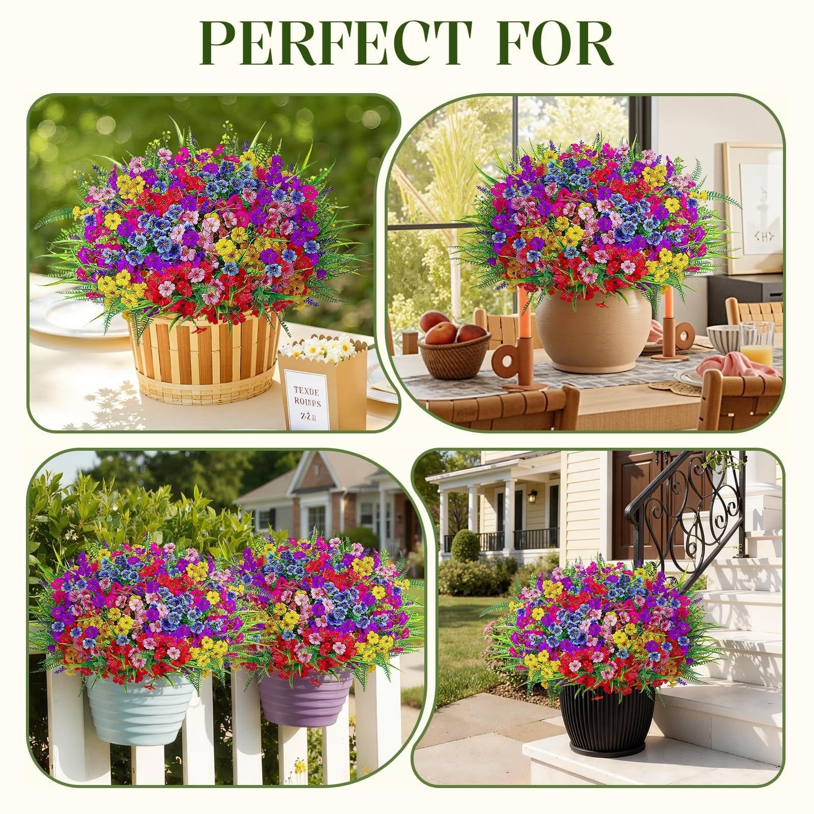 24&48Bundles UV Resistant Artificial Flowers – Vibrant Faux Florals for Indoor & Outdoor