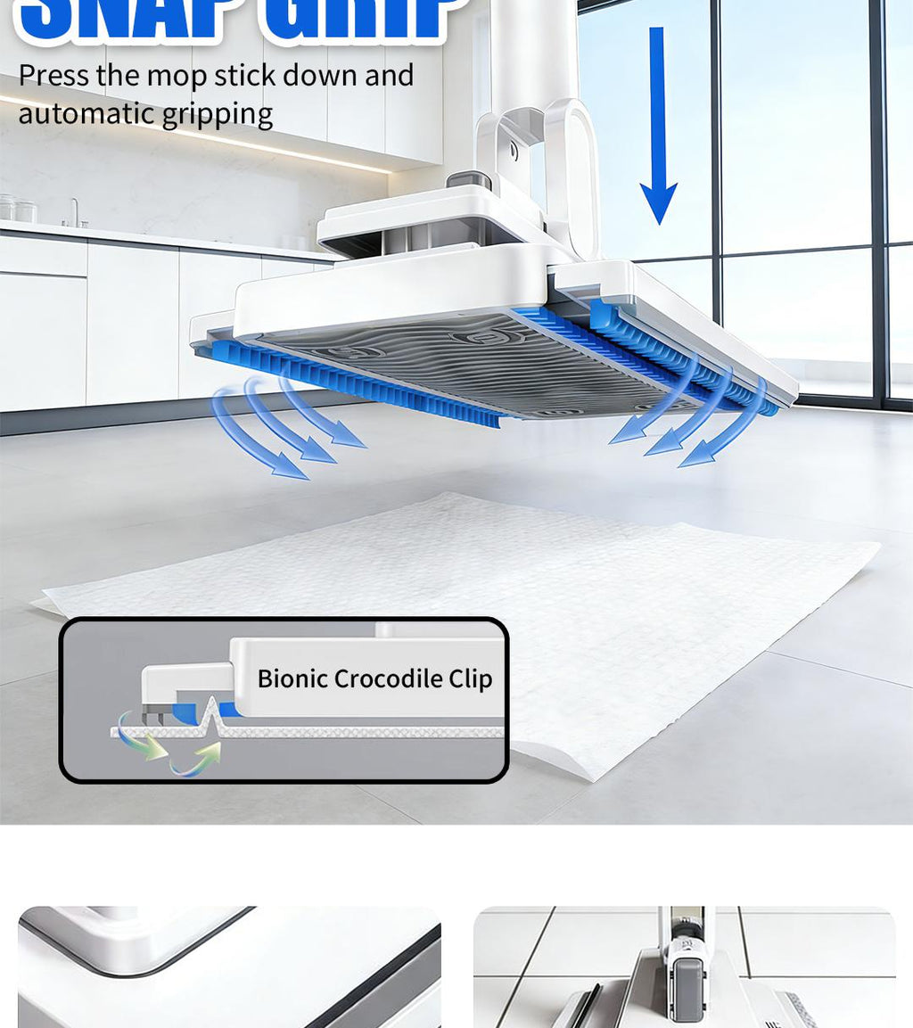 Disposable Mop, Hands-Free Floor Mop with Clamp, Dry Wet Use Dust Mop for Hardwood & Tile