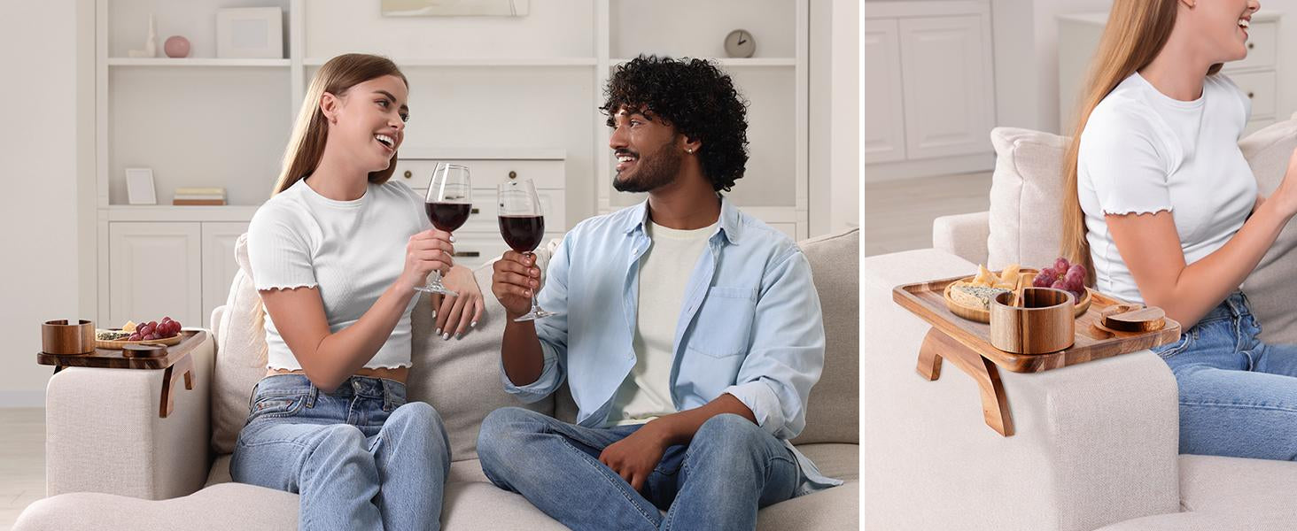 3-in-1 Acacia Wood Couch Arm Tray – Clip-On TV Tray &amp; Cup Holder 🛋️🥫