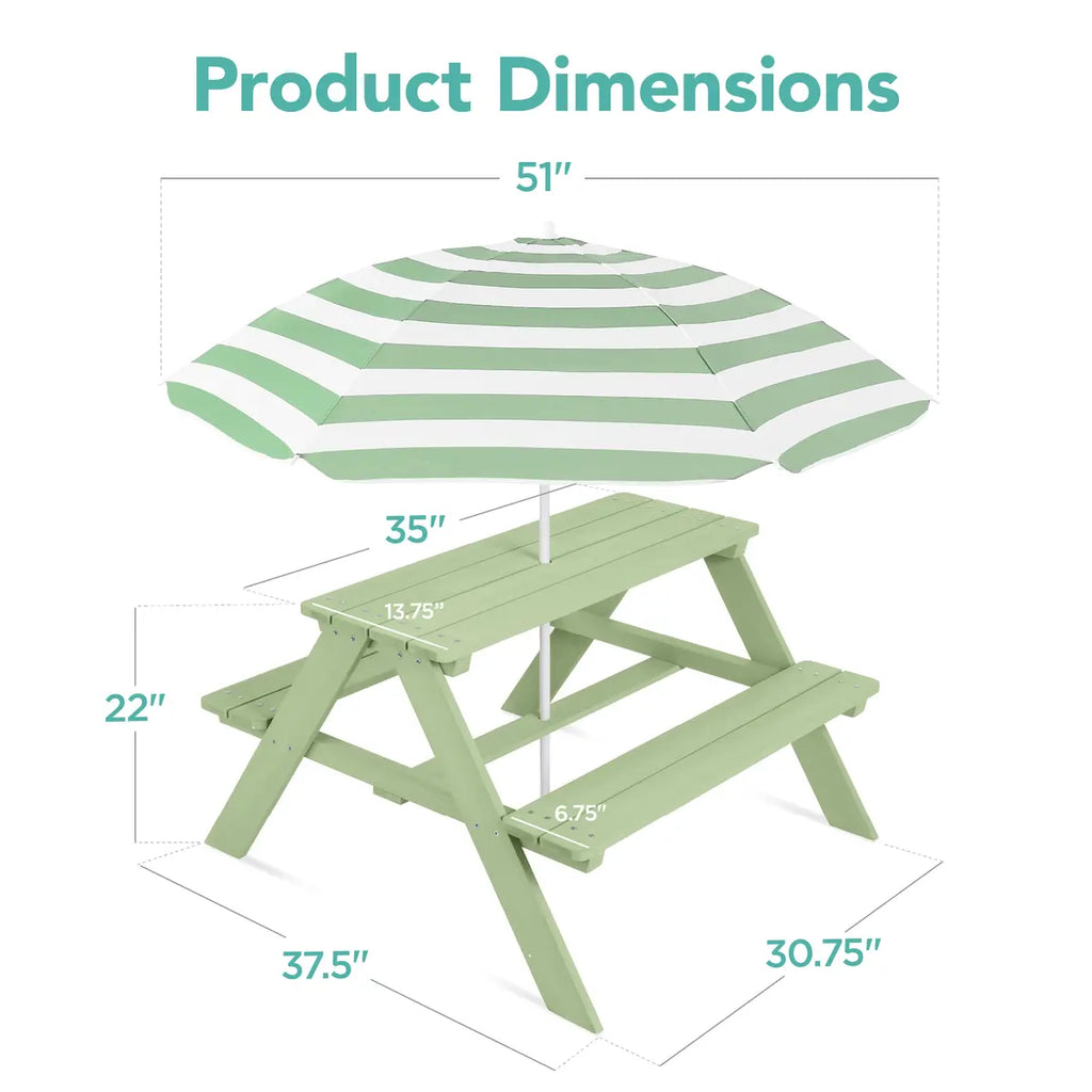 🔥🛟Outdoor essentials🌲Kids Outdoor Picnic Table with Umbrella – Wooden Activity Table, 220 lb Capacity