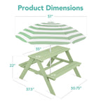 🔥🛟Outdoor essentials🌲Kids Outdoor Picnic Table with Umbrella – Wooden Activity Table, 220 lb Capacity