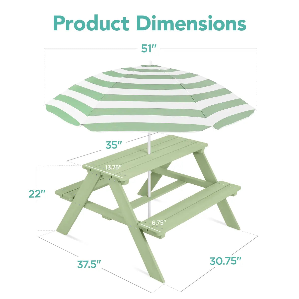 🔥🛟Outdoor essentials🌲Kids Outdoor Picnic Table with Umbrella – Wooden Activity Table, 220 lb Capacity
