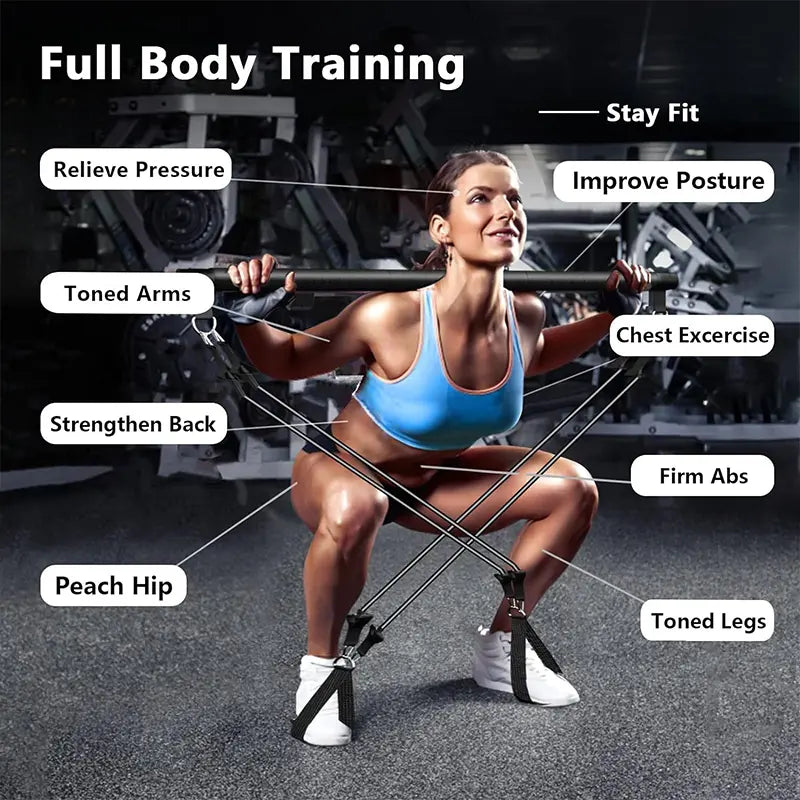 🧘‍♂️💪Adjustable Pilates Bar Kit with Resistance Bands – Full Body Home Workout Equipment