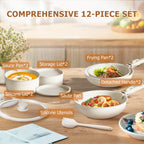 Summer Deal: 12-Piece Nonstick Pots & Pans Set with Detachable Handle - Induction, Oven & Dishwasher Safe