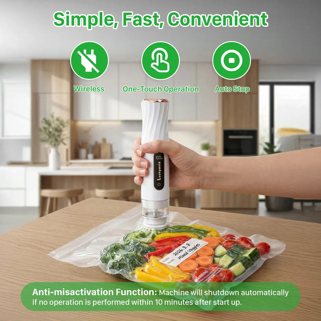 Handheld Vacuum Sealer with Visible Water Tank – 5X Food Freshness, Includes 30 Reusable Bags