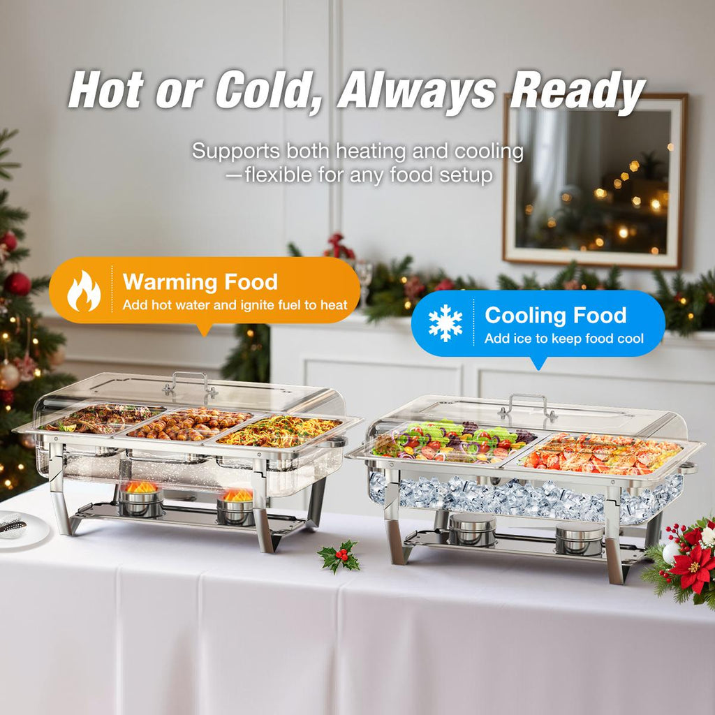 9QT Chafing Dish Set – Foldable Stainless Steel Buffet Warmer with Full or Multi-Size Pans