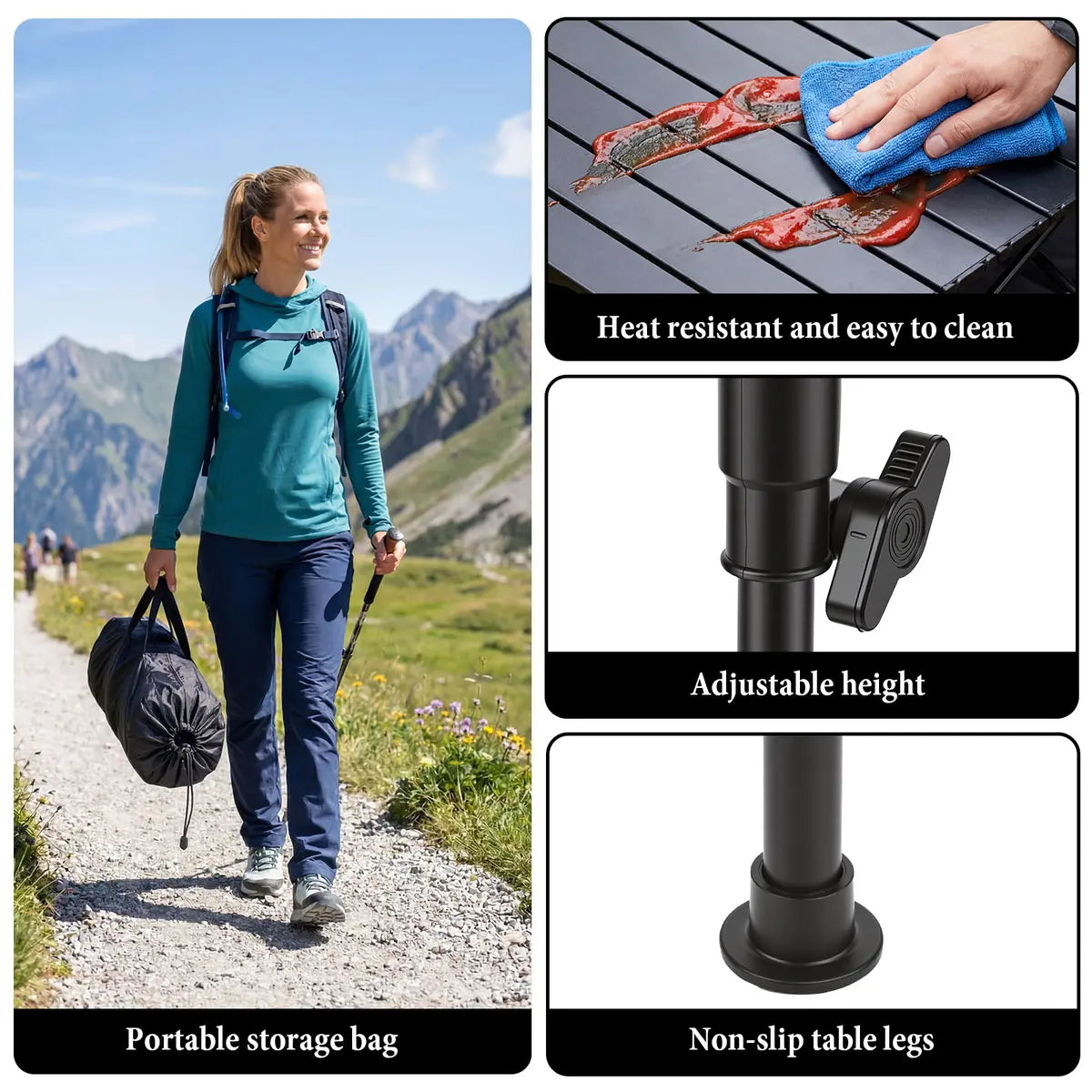 ⛰️Limited-time 50% discount⏰Foldable Height-Adjustable Camping Table with Storage Bag