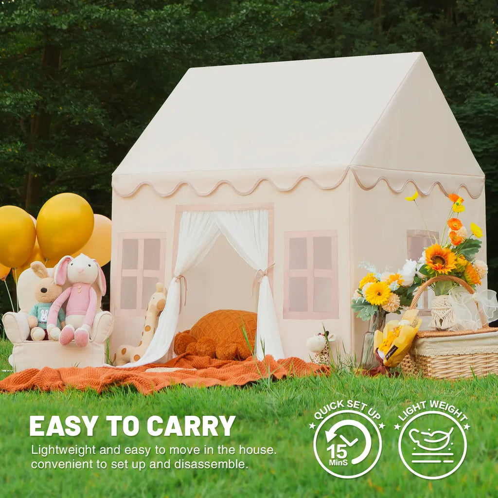 Beige Kids Play Tent with Star Lights &Mat – 47″ Playhouse 🎪🌟
