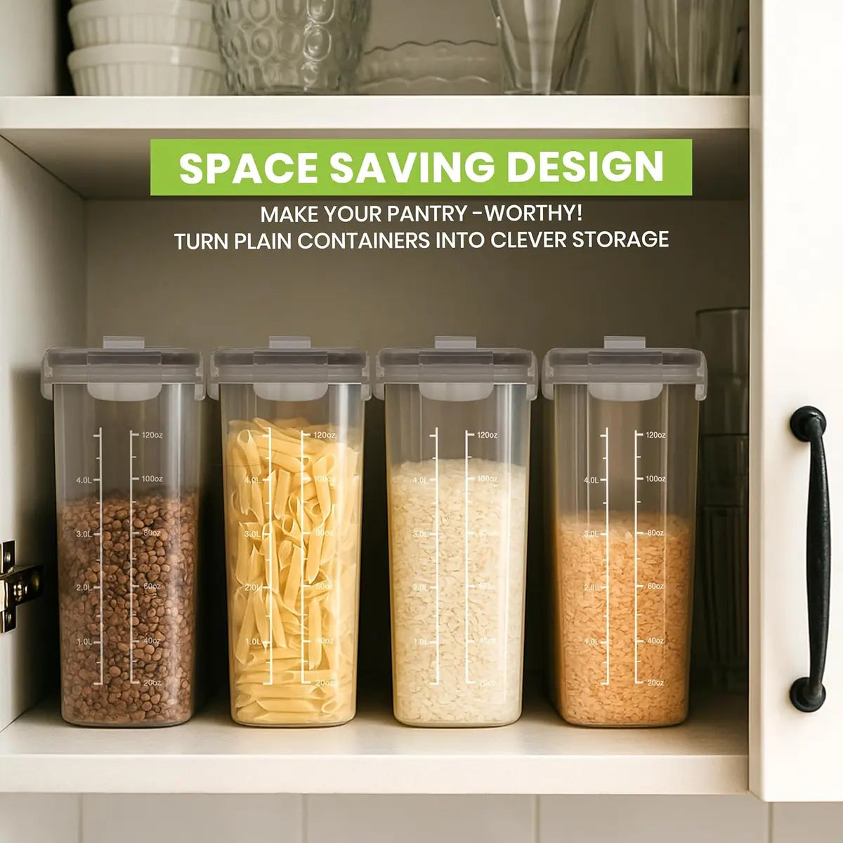 Kitchen 4-Pack Airtight Cereal Containers – 4L, BPA-Free, Leakproof Pantry Storage