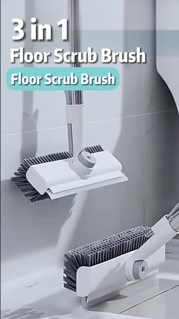 3-in-1 Heavy-Duty Floor Scrub Brush with Long Handle – for Shower, Pool, Deck, Patio & Kitchen
