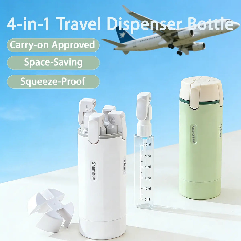 4-in-1 Travel Dispenser Bottle – Leak-Proof Silicone, Compact Toiletry Organizer