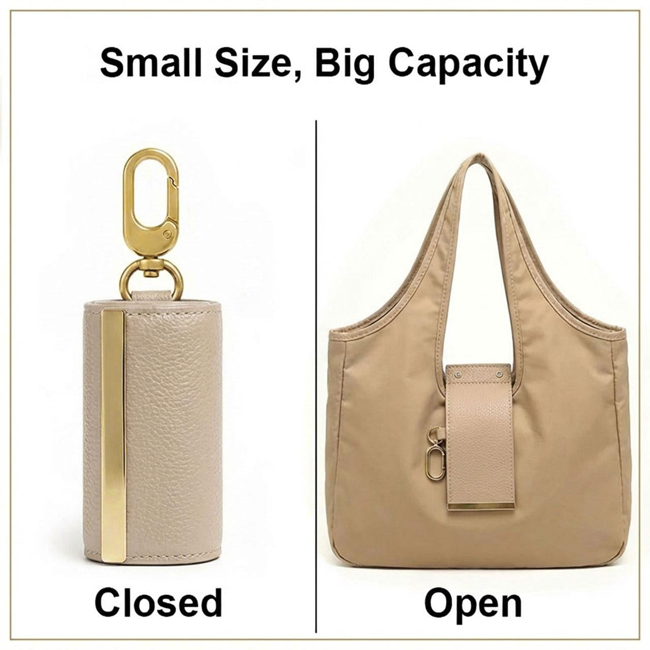 Keychain Foldable Tote Bag – Nylon &Leather, Expandable Design 👜🔑