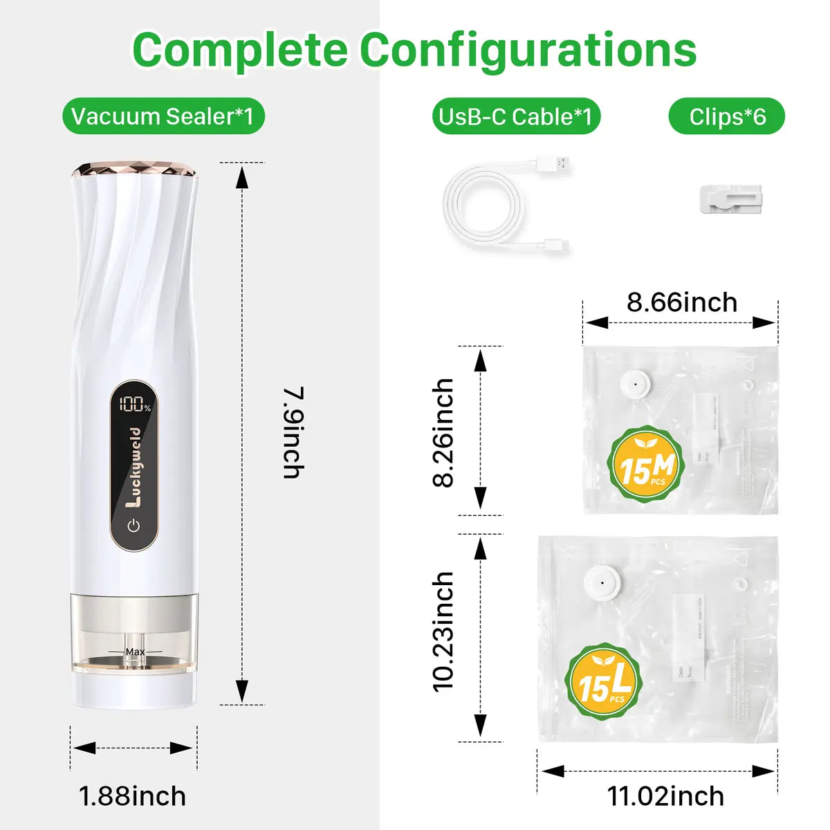 Handheld Vacuum Sealer with Visible Water Tank – 5X Food Freshness, Includes 30 Reusable Bags