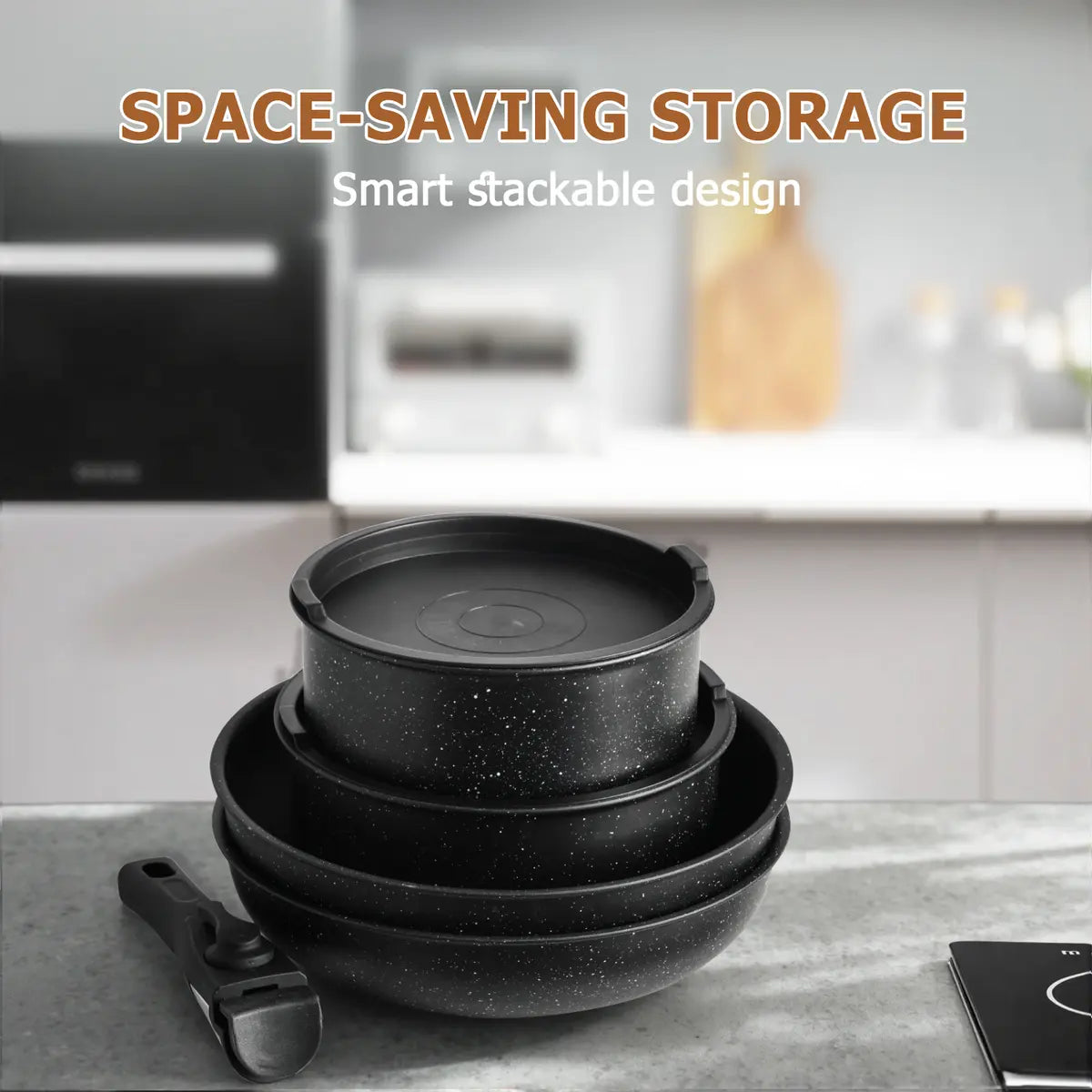Summer Deal: 12-Piece Nonstick Pots & Pans Set with Detachable Handle - Induction, Oven & Dishwasher Safe