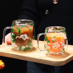 Double Layer Dried Flower Glass Mug – 10oz Tea &Coffee Cup 🌸🍵