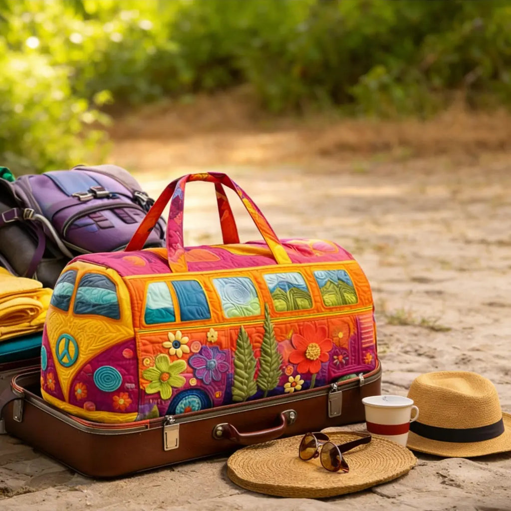 Unisex Boho Quilted Weekender Travel Bag, Lightweight & Comfortable, Hippie Design