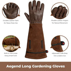 Leather Gardening Gloves – Long Cuff, Adjustable Strap, Sun & Dirt Protection