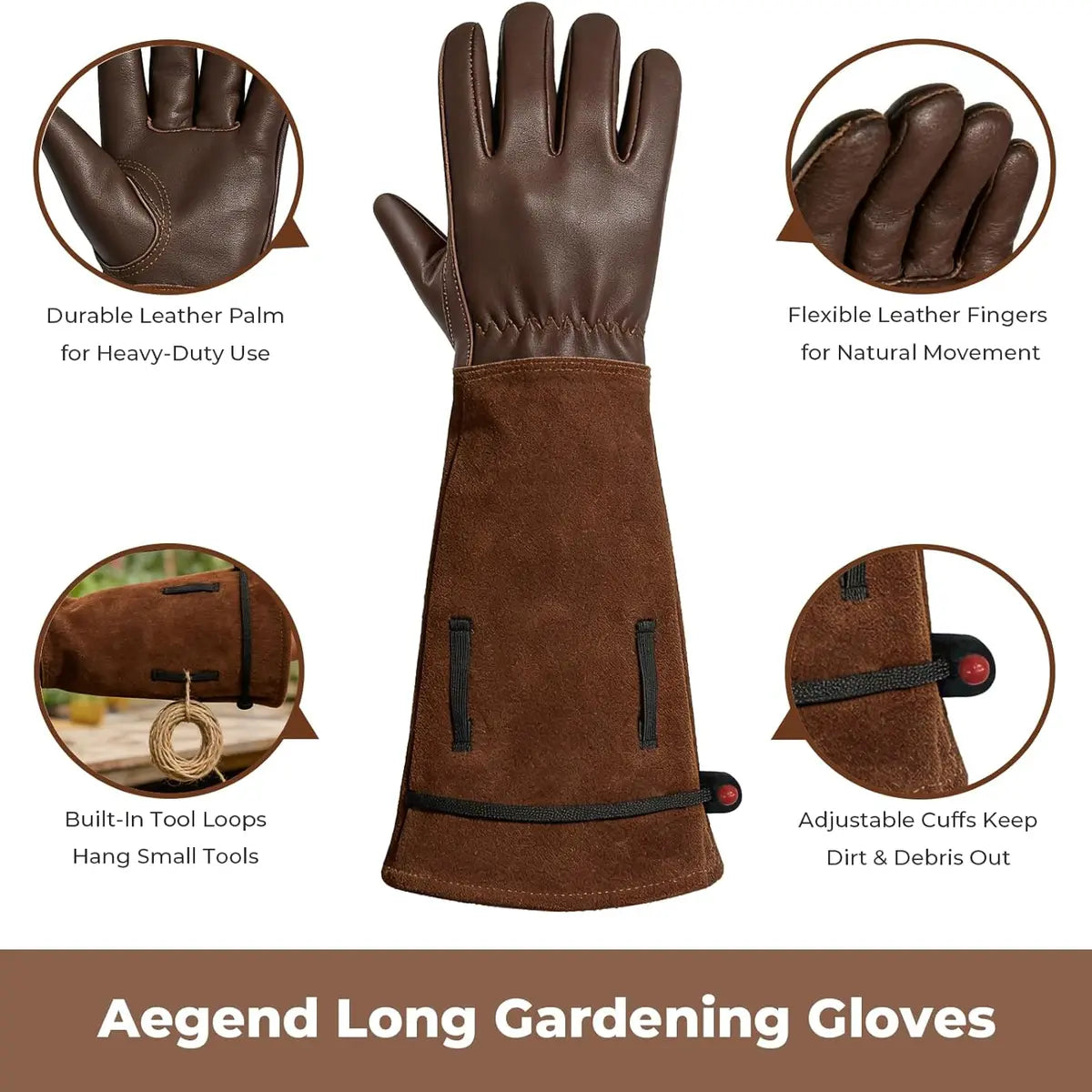 Leather Gardening Gloves – Long Cuff, Adjustable Strap, Sun & Dirt Protection