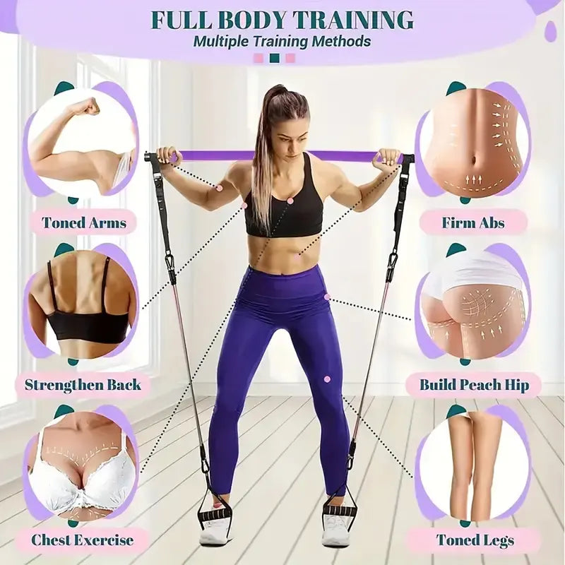 🧘‍♂️💪Adjustable Pilates Bar Kit with Resistance Bands – Full Body Home Workout Equipment