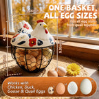 Ceramic Egg Basket with Chicken Lid – Holds 20-25 Eggs, Farmhouse Kitchen Countertop Storage