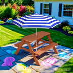 🔥🛟Outdoor essentials🌲Kids Outdoor Picnic Table with Umbrella – Wooden Activity Table, 220 lb Capacity
