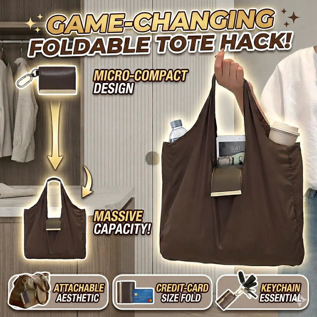 Keychain Foldable Tote Bag – Nylon &Leather, Expandable Design 👜🔑