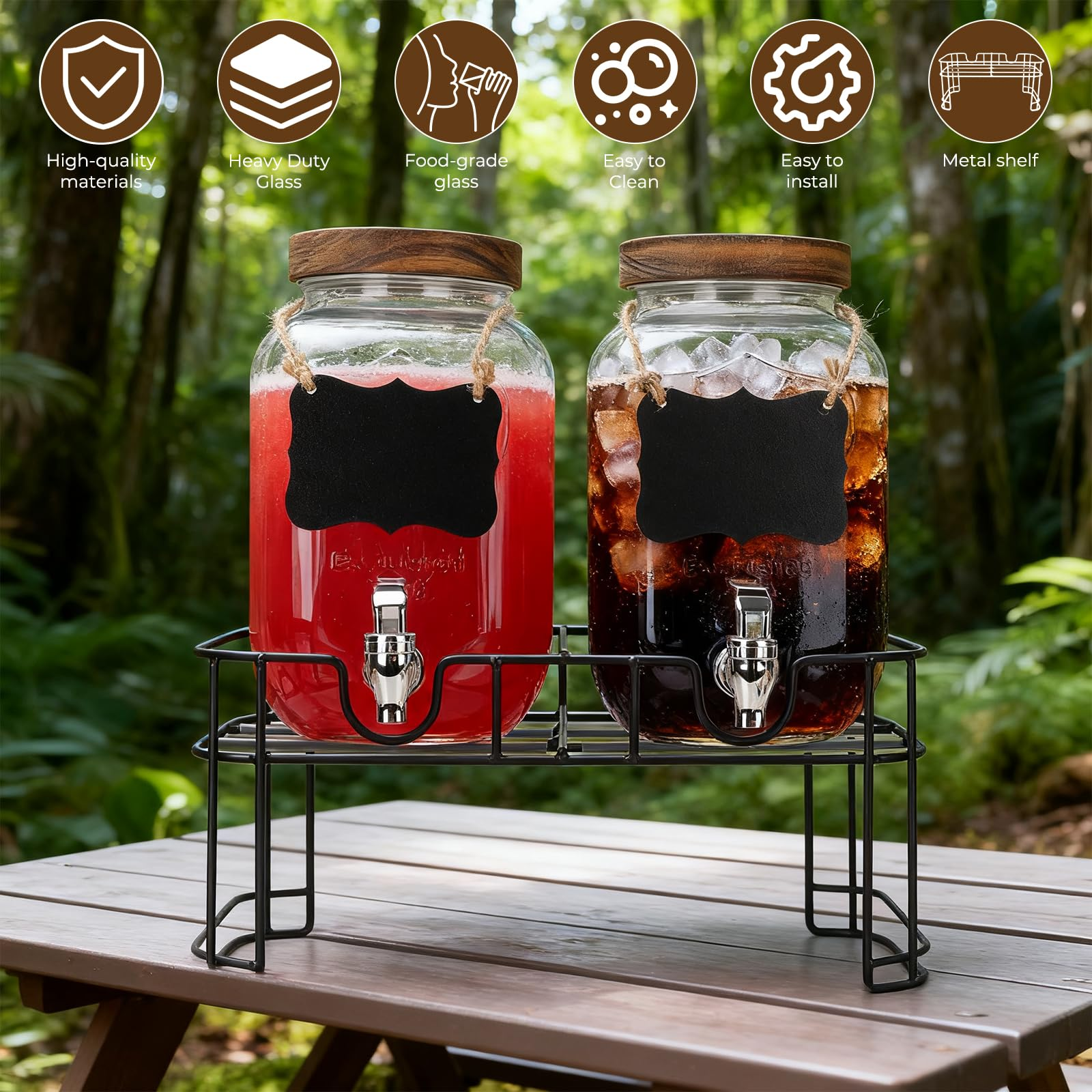 2-Pack 1-Gallon Glass Drink Dispensers – Stainless Steel Spout &Metal Stand 🥤
