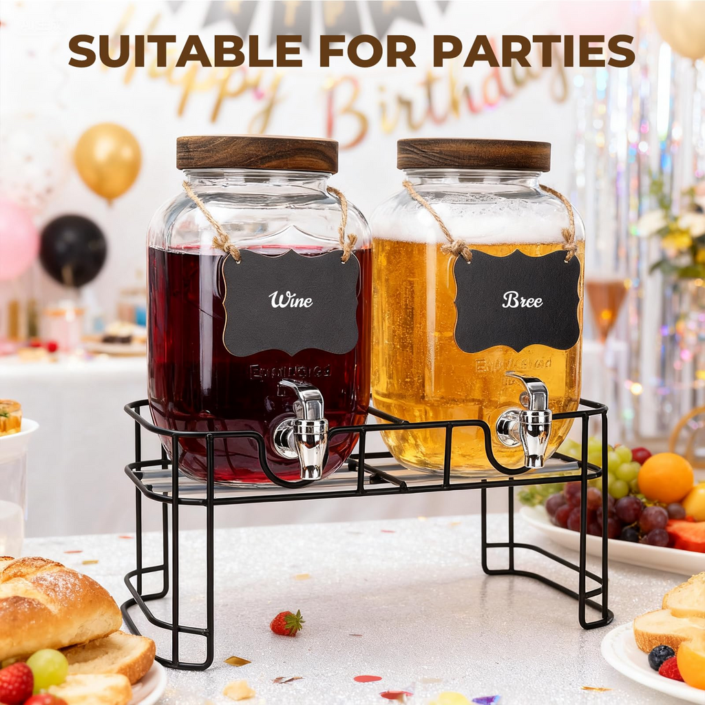 2-Pack 1-Gallon Glass Drink Dispensers – Stainless Steel Spout &Metal Stand 🥤