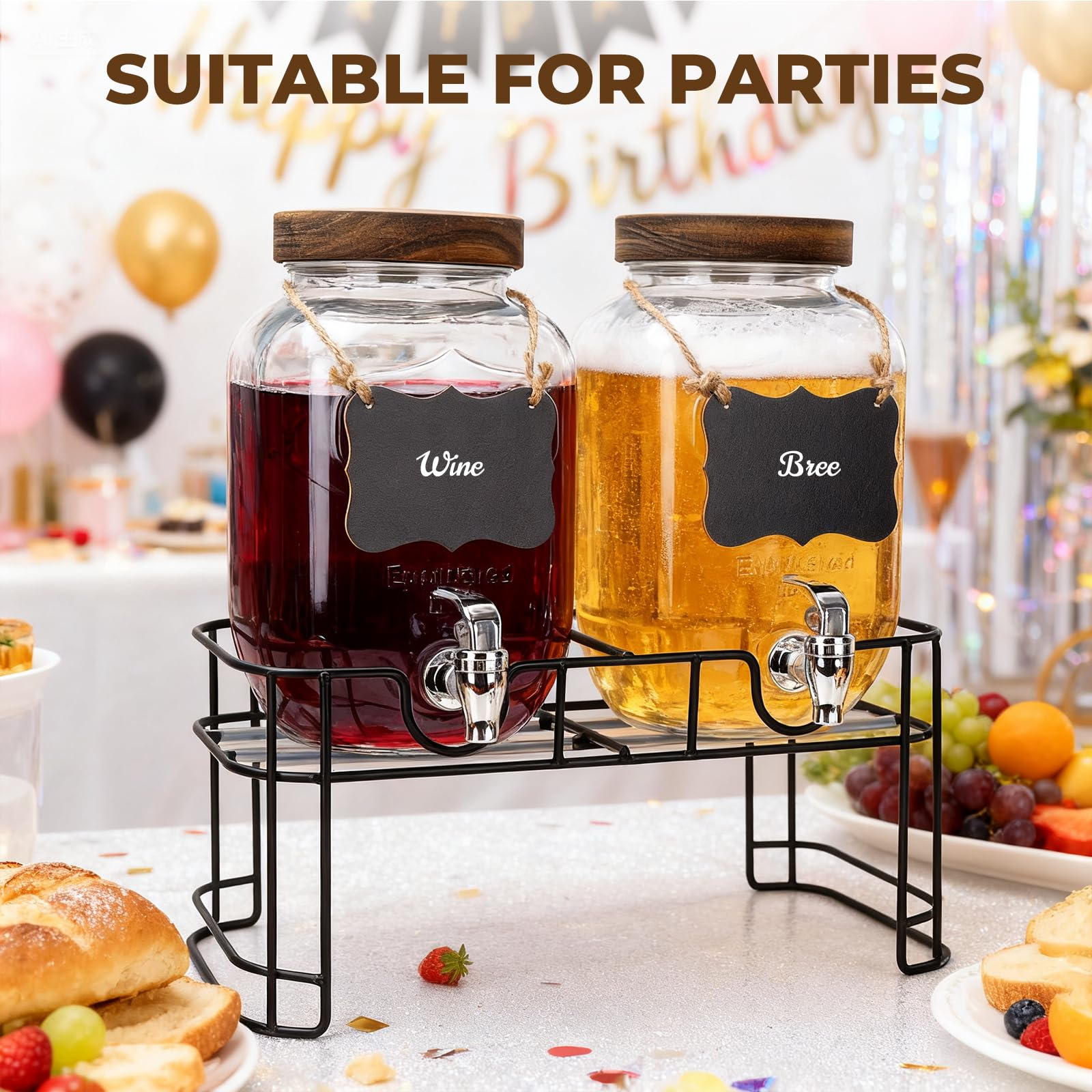 2-Pack 1-Gallon Glass Drink Dispensers – Stainless Steel Spout &Metal Stand 🥤